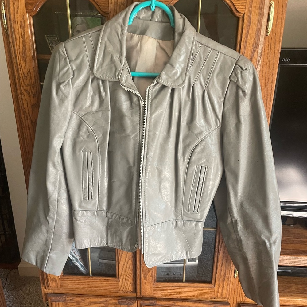 Vintage ladies small (custom) gray leather jacket